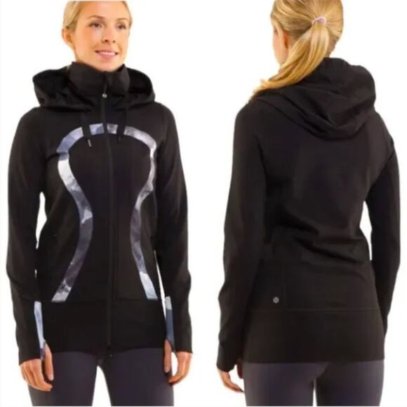 Lululemon Stride Jacket Brushed Black/White Coal Tinted Canvas Size 6 - Rare - Picture 1 of 8